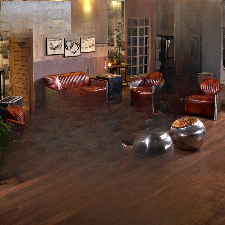 كرسي ميكانيكي من جلد الألومنيوم على الطراز الصناعي، أريكة بار سيجار، شريط ويسكي #2