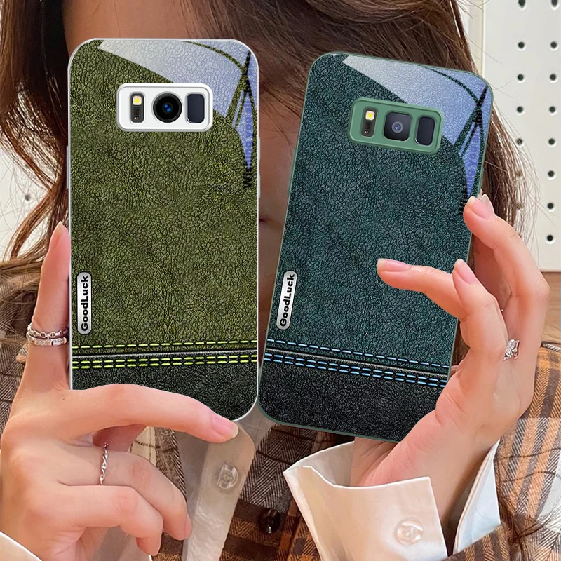 Yellow green stitching For Samsung S25 S25 Edge S25Ultra S8 9 S10 20 U ltra S21 Pro 22 Plus S23 FE S24 Ultra Glass Phone Case
