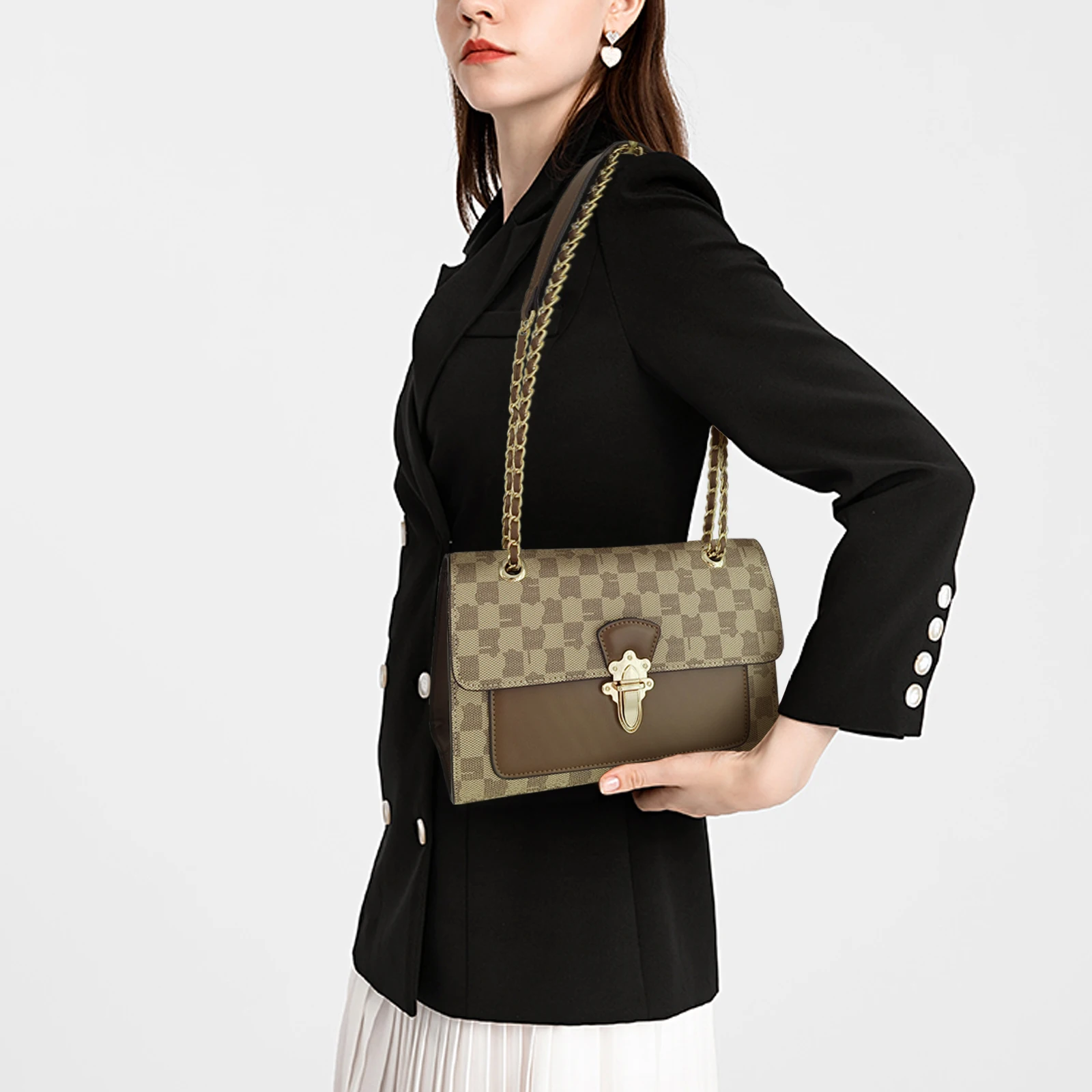 MIYA GARDEN Women\'s Shoulder Bag Classic Square Lattice Crossbody Bag Fashion Designer Luxury Chain Bag Ladies Small Square Bag