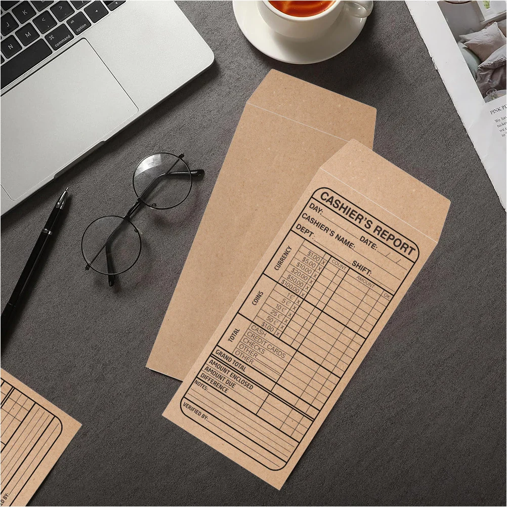 20Pcs Cashier Deposit Report Envelopes Khaki Self Adhesive Seal for Small Businesses Retailers Restaurants Cash