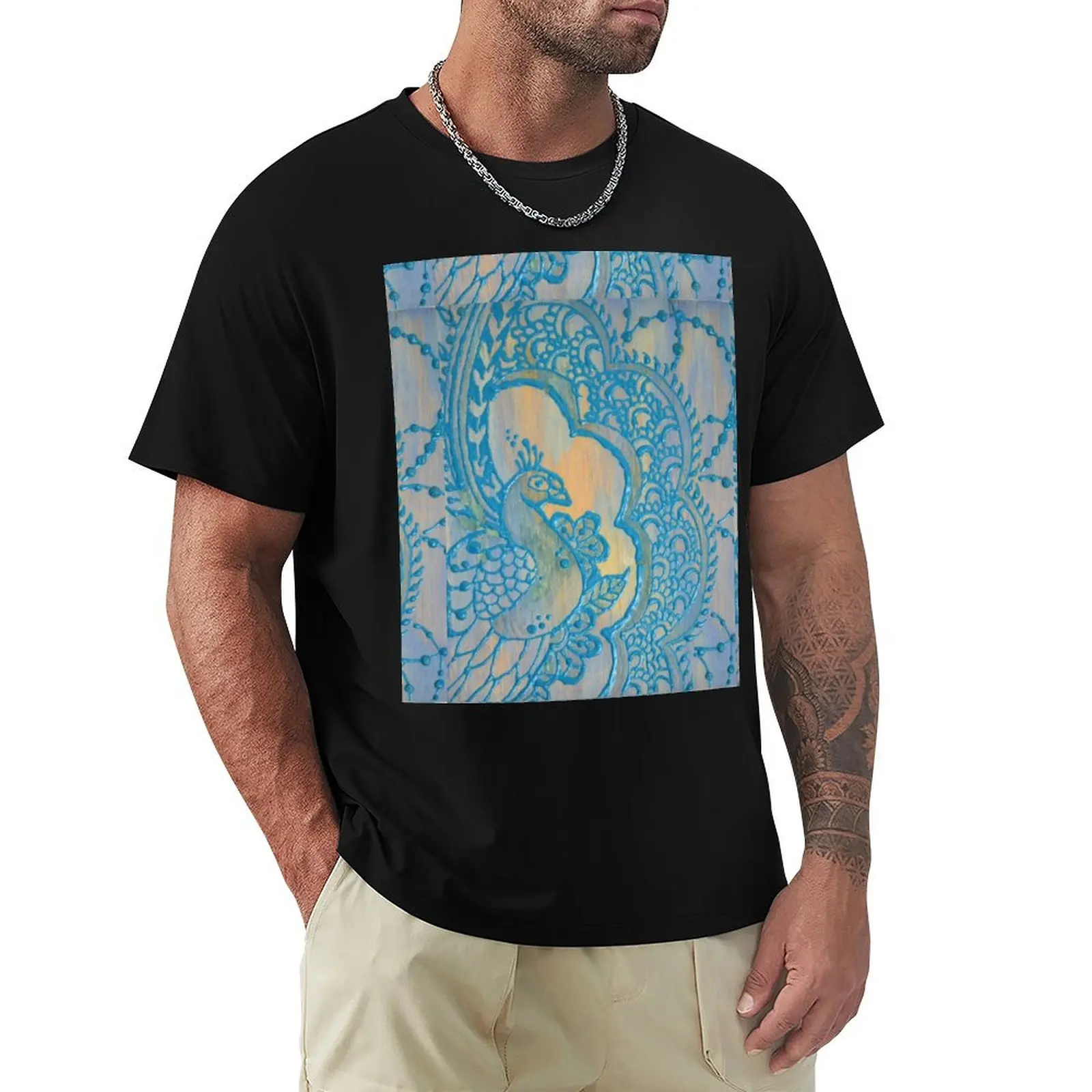 

Blue Peacock in Henna Style T-Shirt blue archive custom shirt customs funny t shirts for men