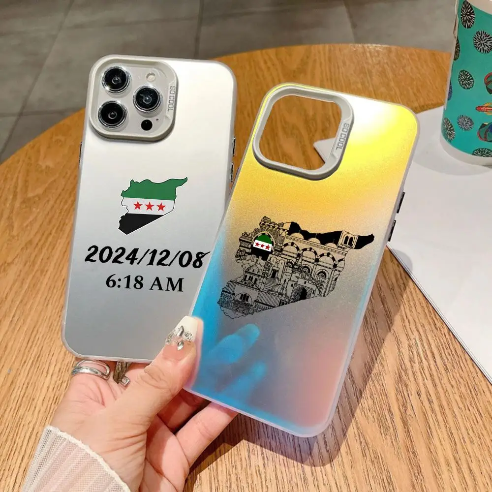 

Flag Of Syria Map New Phone Case Electroplate Silver IMD Phone Case For IPhone 11 12 13 14 15 16 Pro Max 16E 7 8 Plus X XS XR