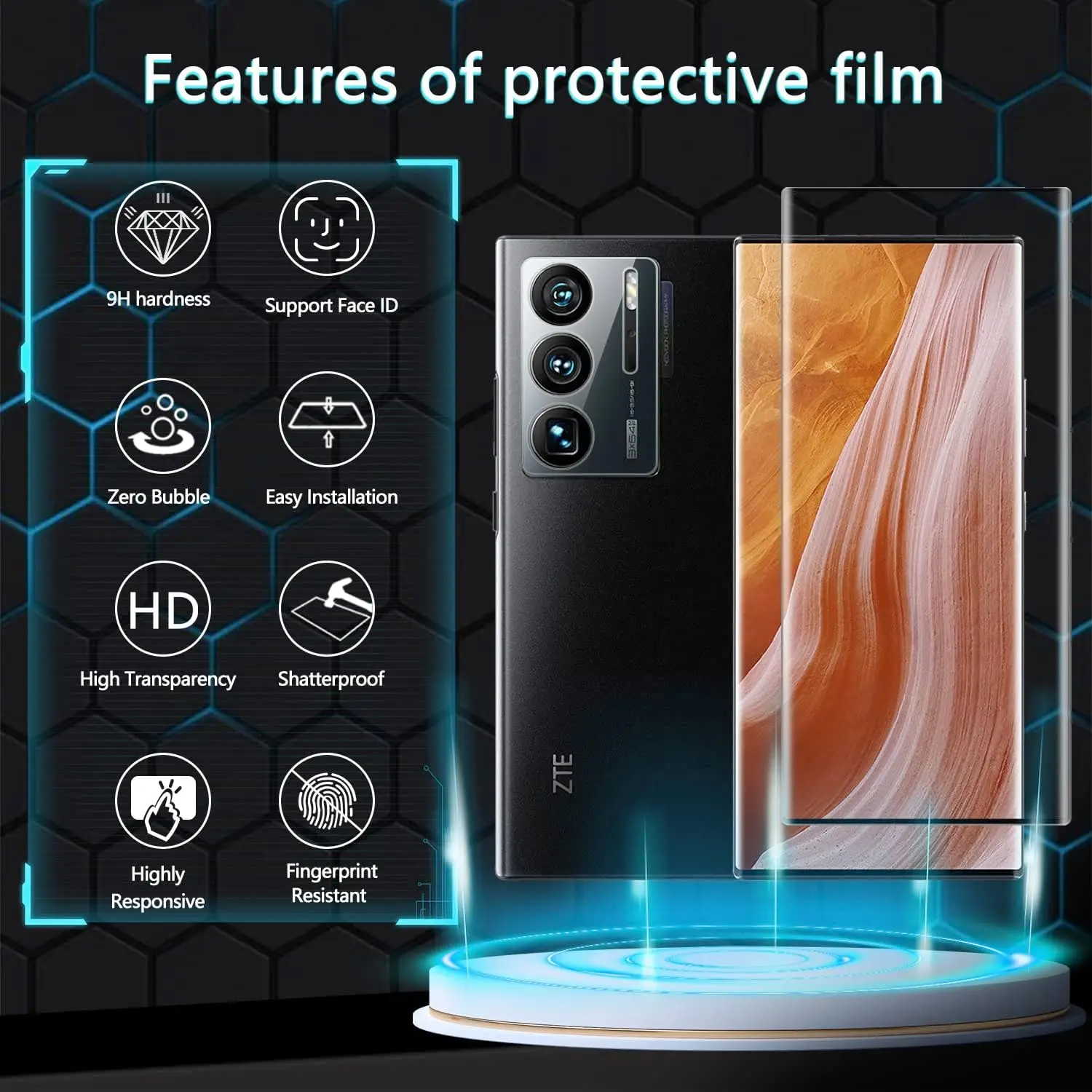 3D Curverd Protective Glass For ZTE Axon 40 Ultra Tempered Glass 9H Full Curved Protective Screen For ZTE Axon 40 Ultra  Camera view 3