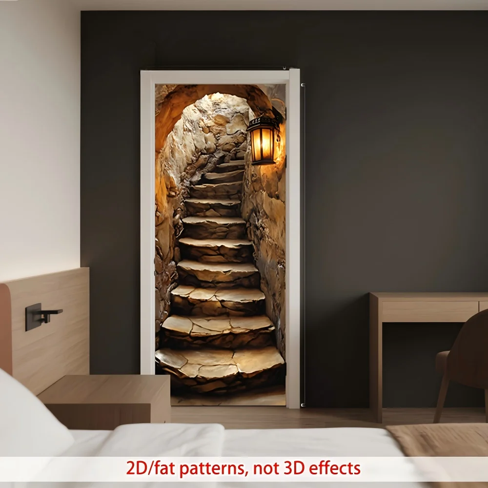 1 pair of retro rural staircase self-adhesive door stickers - suitable for living rooms, hotel bathrooms, garden areas, perfect
