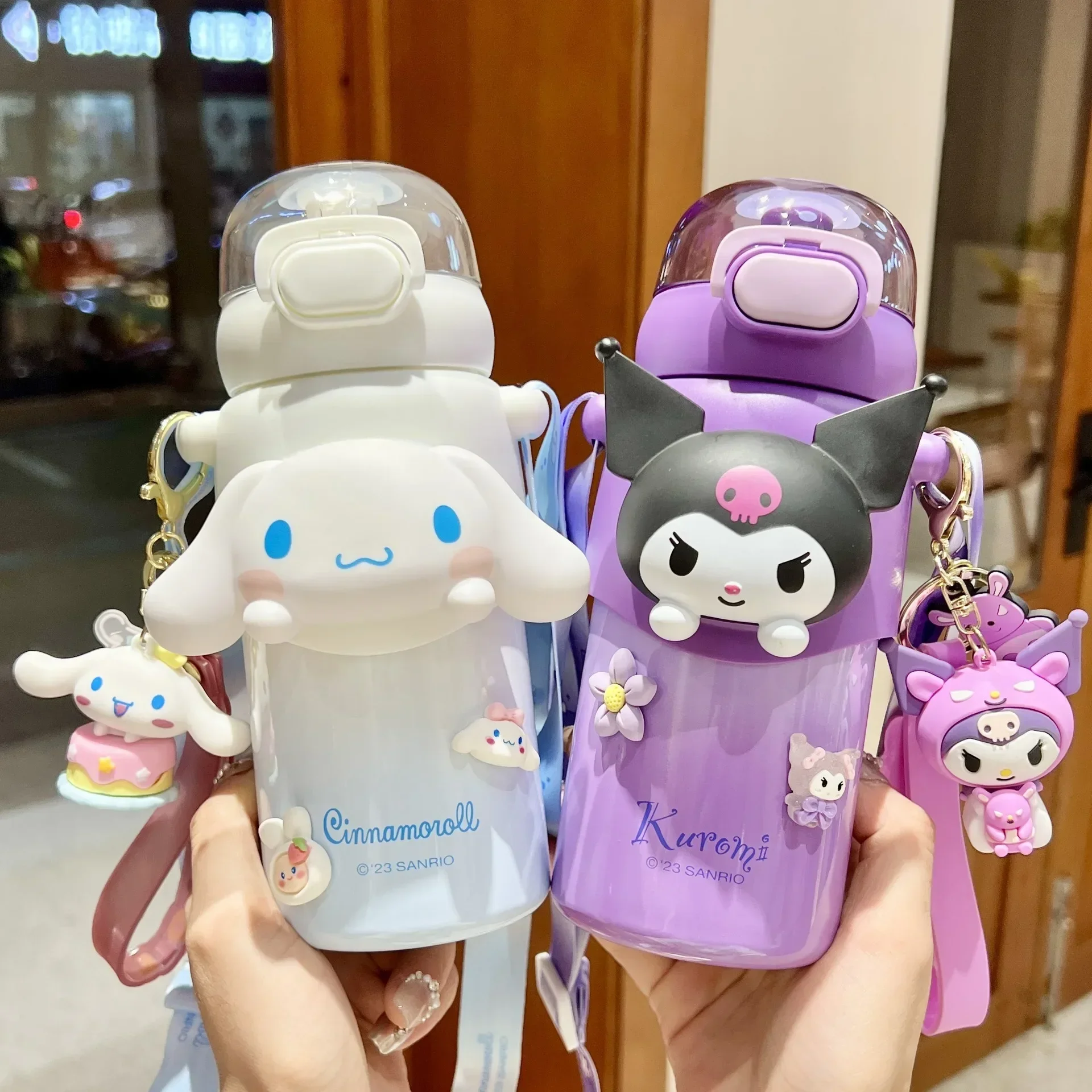 

460 мл, термос HelloKitty Sanrio Cinnamoroll, чашка для воды, милая мультяшная бутылка для воды в стиле аниме My Melody Kuromi, детские рождественские подарки