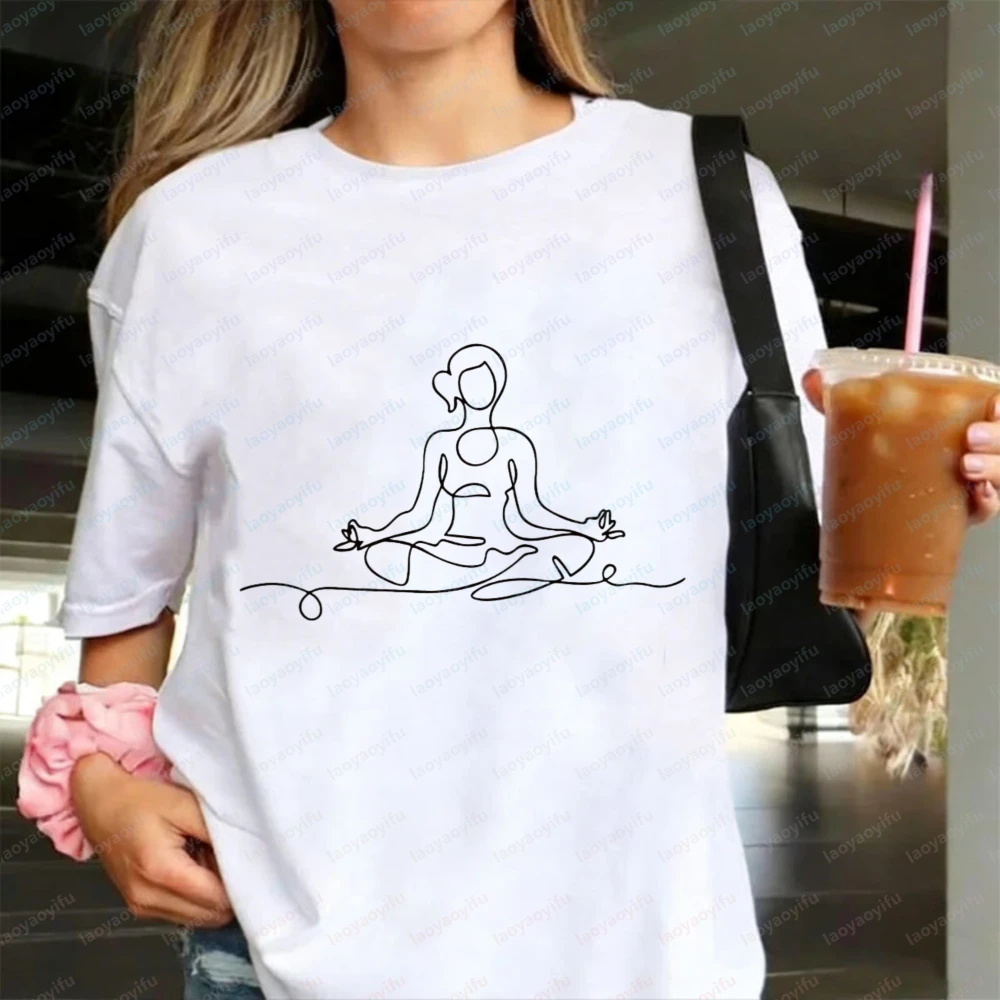 Women Fashion Pose - Yoga Pose T-Shirt Minimalist Line Art
