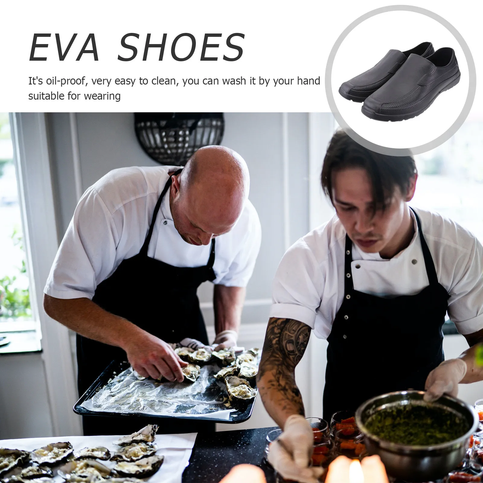 

Eva Shoes Non-Slip Wear Resistant 41 Black Lightweight Comfortable Kitchen Chef Oil-Proof Shoes Suitable for Standing and