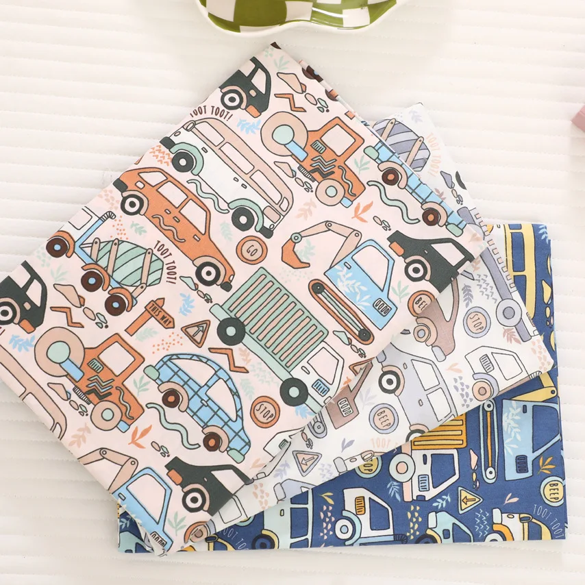 New Cartoon Car Excavator Printed Cotton Fabric For Sewing Craft Cloth Quilting Baby Dress Tecido Diy Patchwork Handmade Tissu