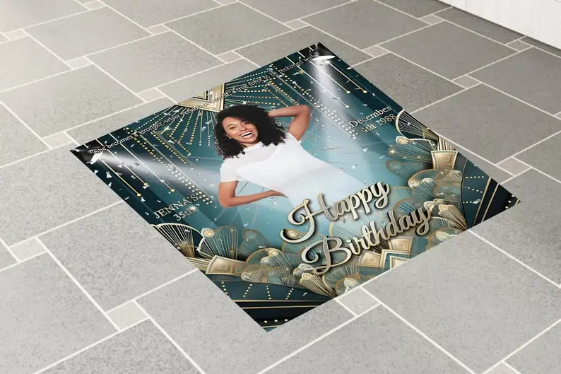 

Custom Photo Birthday Floor Decal, Blue Gold Theme, Banner Birthday, Party Floor vinyl decal, Removable Sticker, Sticker Decal R