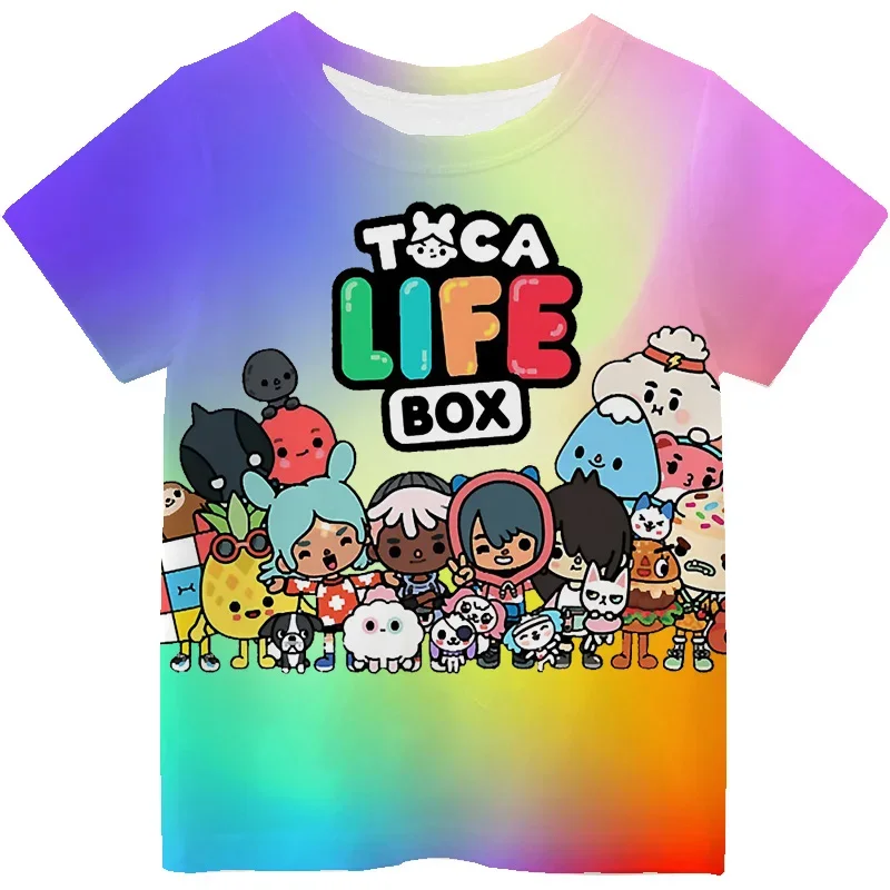 Cartoon Toca Boca T-Shirts Kinder Toca Leben Welt drucken Kurzarm Jungen Mädchen Tops lässig Streetwear Frühling Sommer T-Shirt