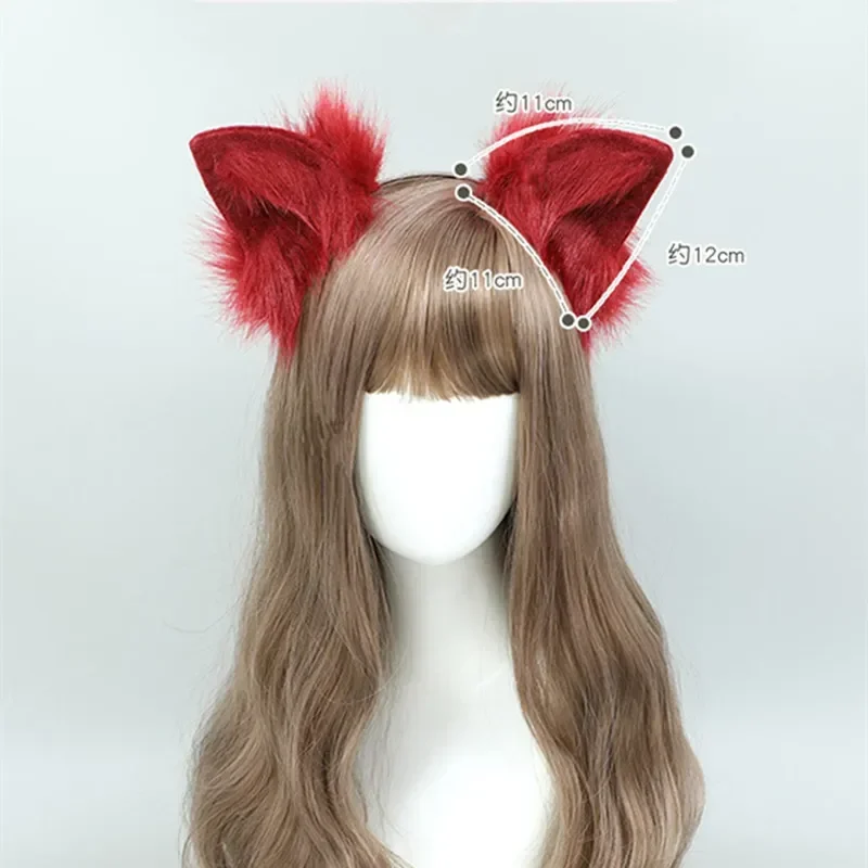 Girls Animal Red Wolf Fox Cat Ears Plush Hair Hoop Lolita Lovely Handmade Party Headdress Anime Cosplay Party Kawaii Accessories