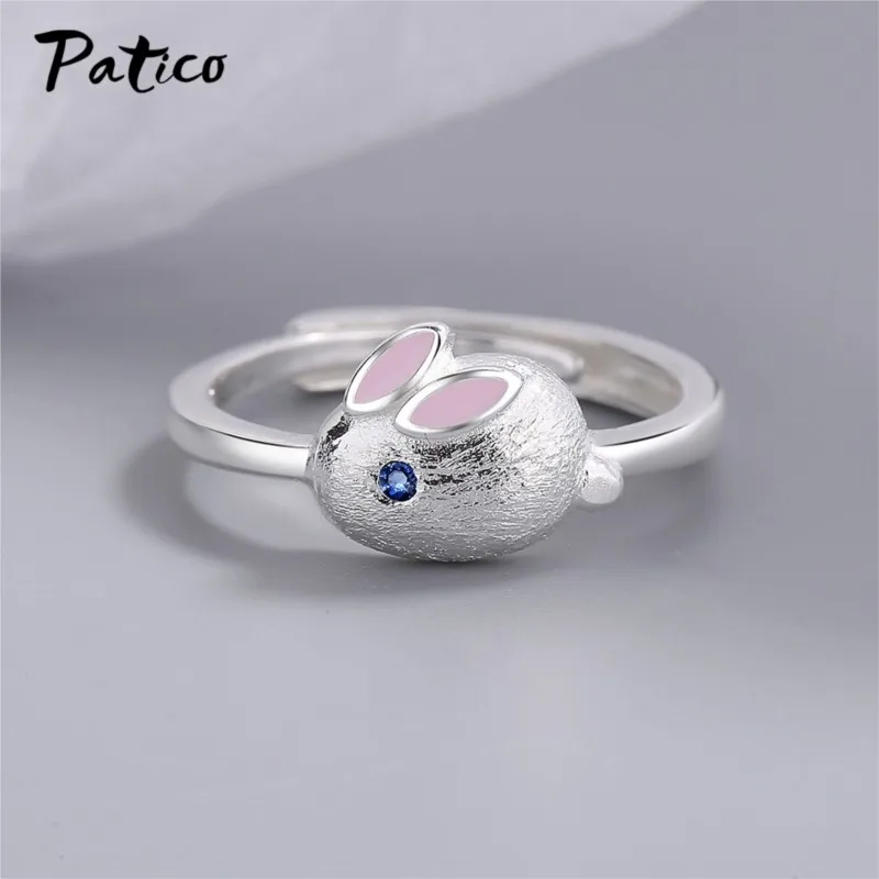 Genuine 925 Sterling Silver Fashion Rabbit Statement Adjustable Rings For Women Girls Trendy Jewelry Wholesale