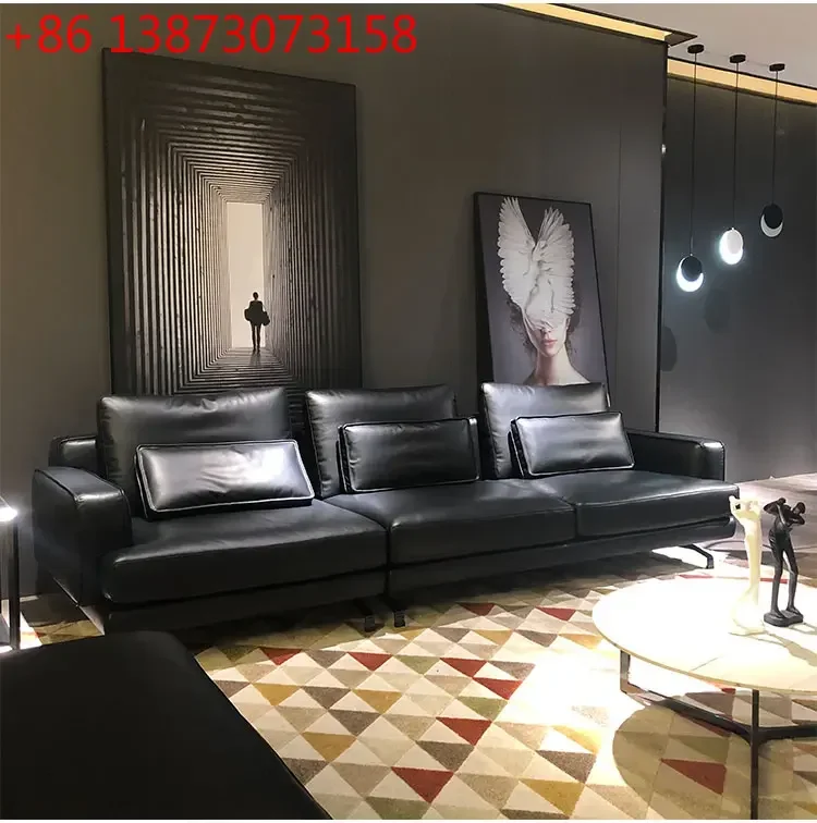 

Leather Sofa Italian First Layer Napa Cowhide down Soft Bag Solid Wood Combination Straight Row