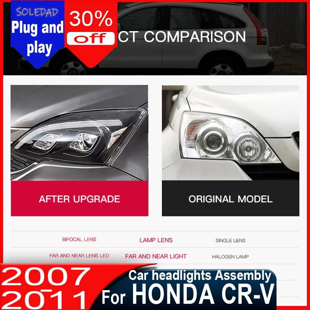 Car Head Lamp for Honda CR-V Headlights 2007 2008 2009 2010 2011 LED Headlight led DRL Double Lens Hid Bi Xenon Auto Accessories