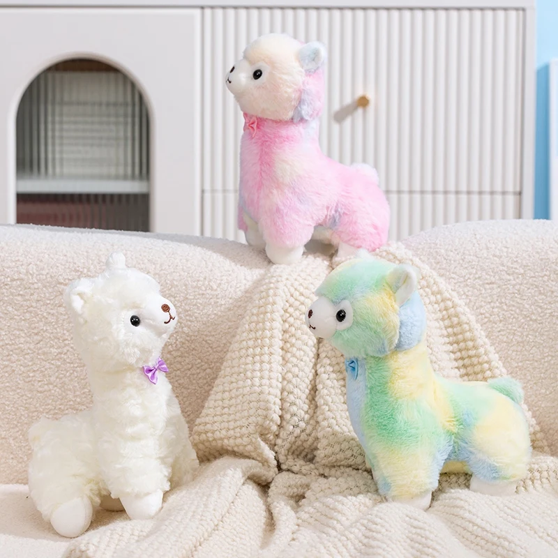 

25cm Cartoon Alpaca Doll Plush Toy Stuffed Pink White Green Grassland Animal Gentle Standing Soft Plushie Present