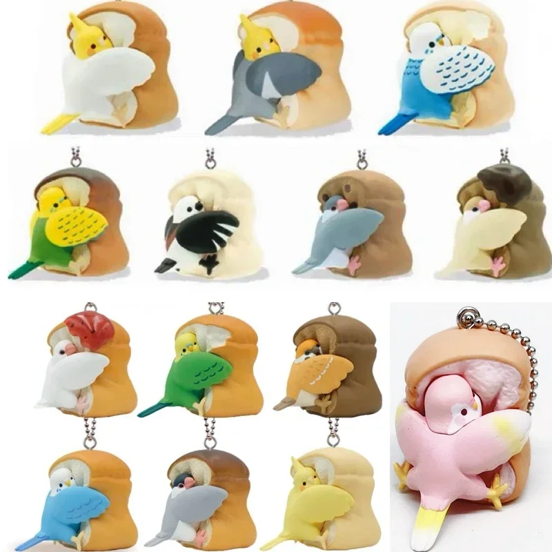 

Original Genuine QUALIA Kawaii Gashapon Capsule Toy Anime Bread Bird Cockatiel Parrot Munia Keychain Figurine Creative Gift