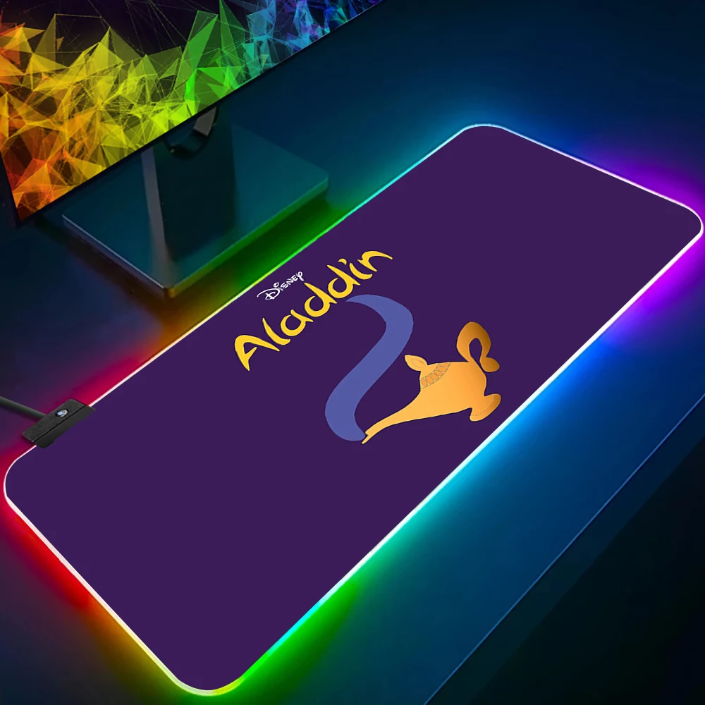 Disney Aladdin Magic Lamp RGB Pc Gamer Keyboard Mouse Pad Mousepad LED Glowing Mouse Mats Rubber Gaming Computer Mausepad