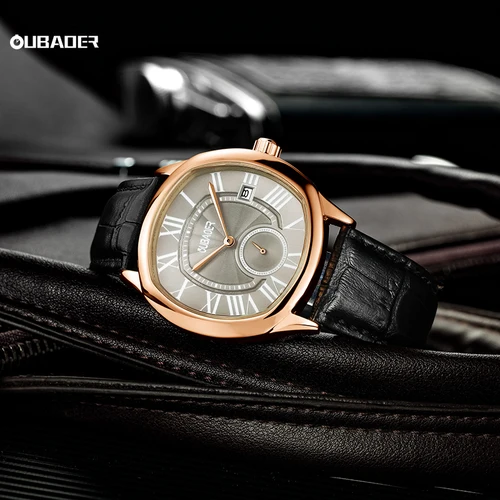 Imagen 2 del producto OUBAOER, reloj cuadrado de lujo para hombre, reloj de pulsera automático con fecha resistente al agua para hombre, relojes de cuarzo de cuero de alta calidad para hombre, reloj