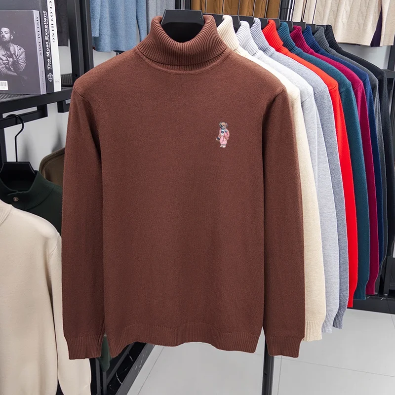 Neuer Herren-Pullover mit hohem Kragen und langen Ärmeln, Luxusmarke Teddybär-Stickerei, warme Freizeitkleidung für Herbst und Winter. – Detail 6
