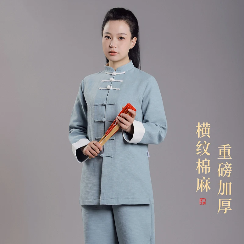 Women's New Premium Autumn Winter Heavyweight Thickened Cotton Linen Tai Chi Suit for Daily Wear and Martial Arts Practice