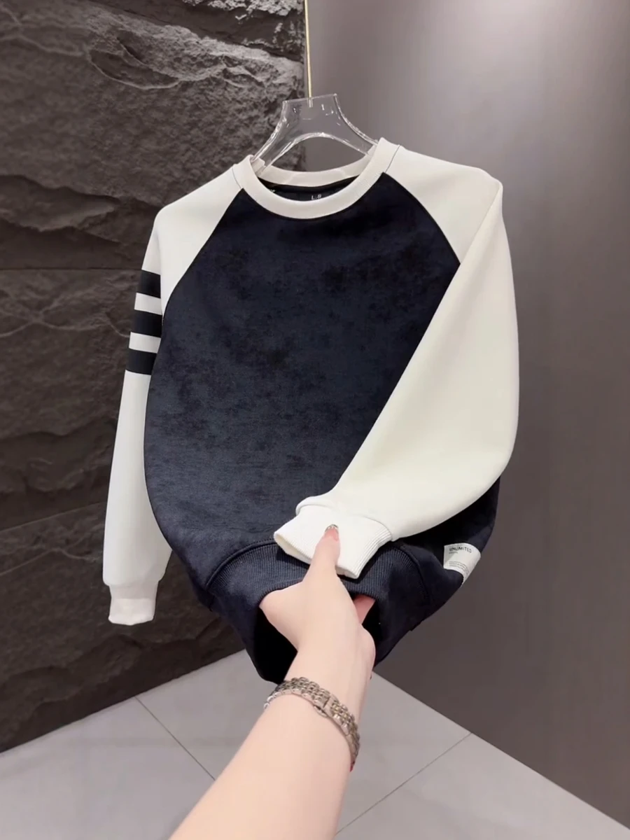 

Модный свободный мужской свитшот с длинным рукавом и круглым вырезом, повседневный, с градиентным цветовым дизайном, удобный, осенняя новинка.