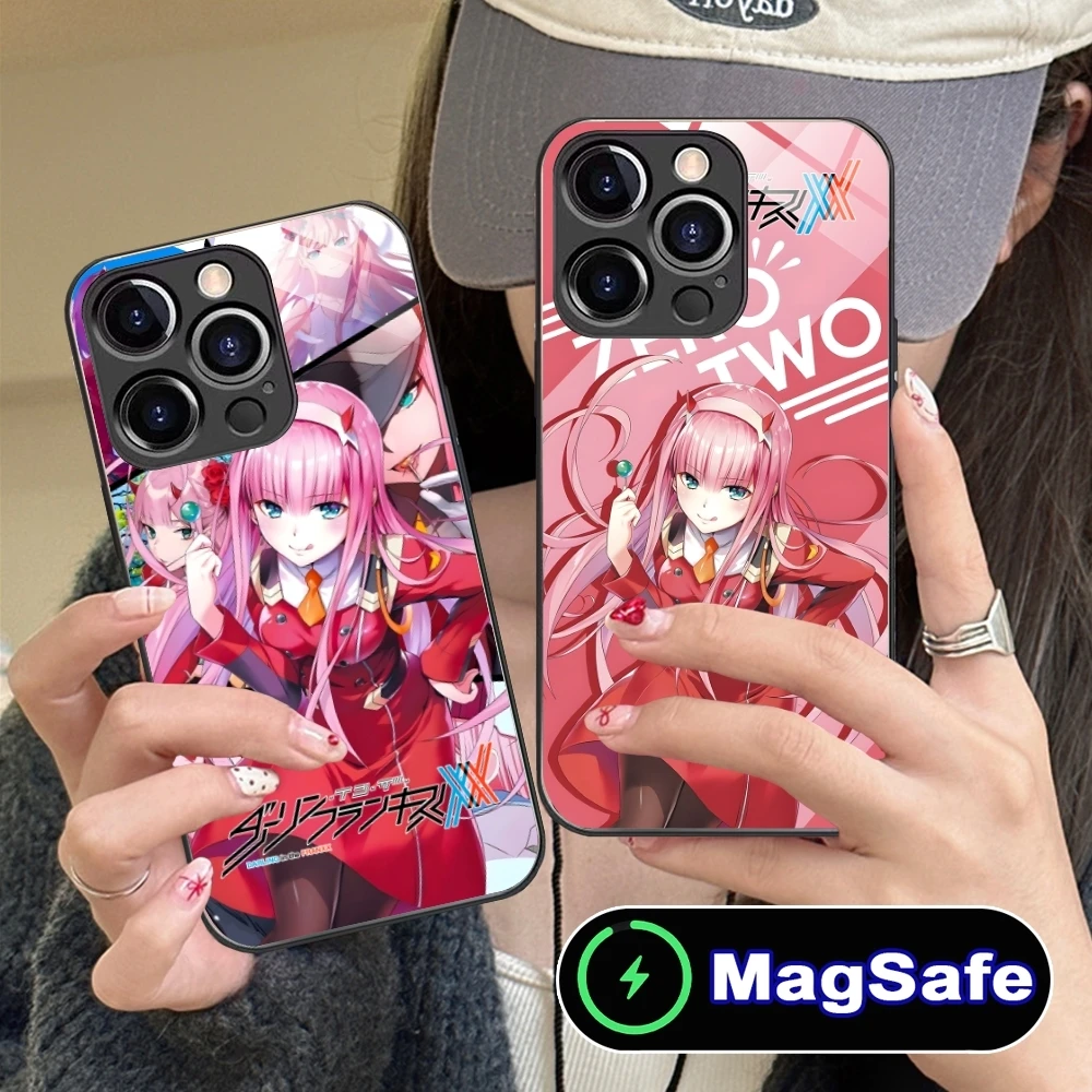 Darling FranXX Zero Two Mobile Cell Phone Case for iPhone 16 15 14 13 12 11 Pro Max Plus Mini MagSafe Wireless Charging Glass Co