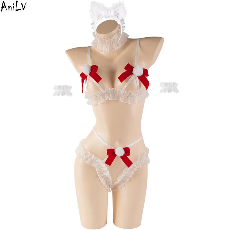 

AniLV Лолита Кот Девушка Рождественское нижнее белье Хвост Сексуальное женское белье Наряд Любитель Лук Пижамы Эротические костюмы Косплей
