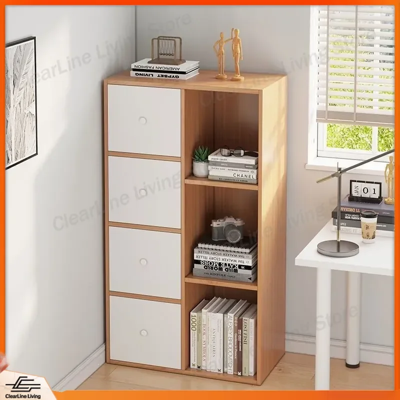 Simple Floor to Ceiling Bookshelf Large Capacity Narrow Storage Cabinet for Student Dormitory Home Desk Side Organizer