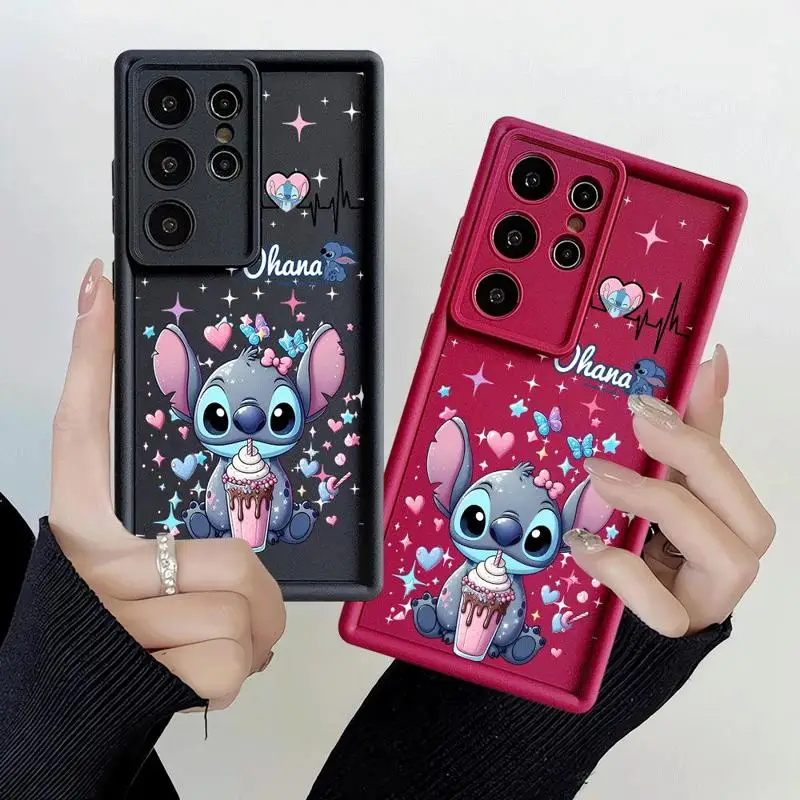 Rosa Stich Cartoon 3D Kanten Handyhülle für Samsung Galaxy S24 S23 S22 Ultra S20 FE Note 20 A50 A04 A04S Leiter Silikon Funda