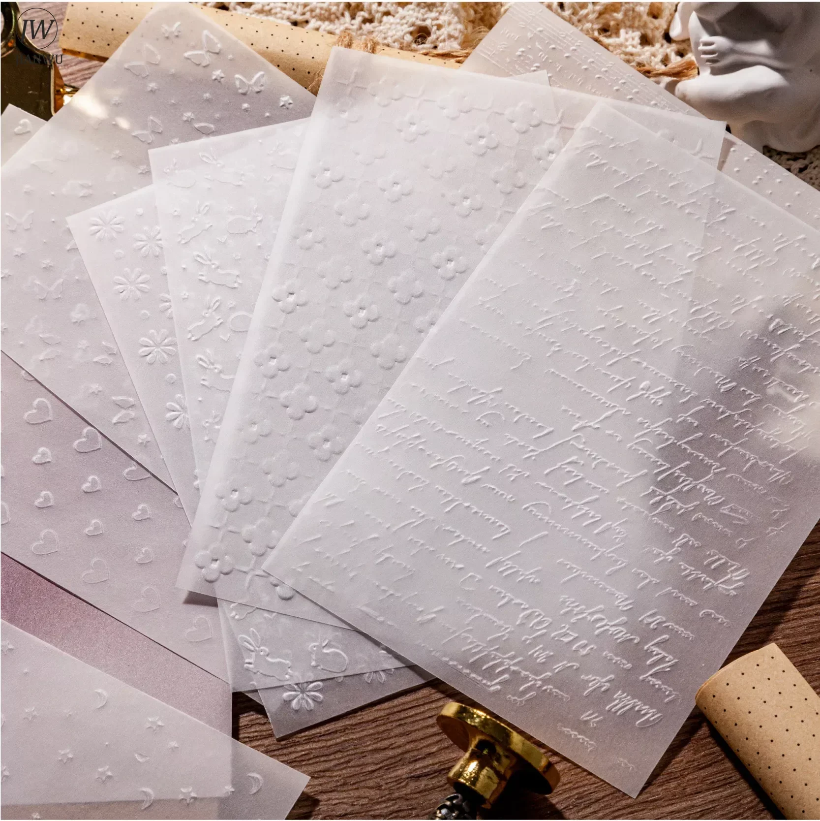 JIANWU 10 Sheets Fog Light Series White Embossed Pattern Decor Material Paper Creative DIY Journal Collage Stationery