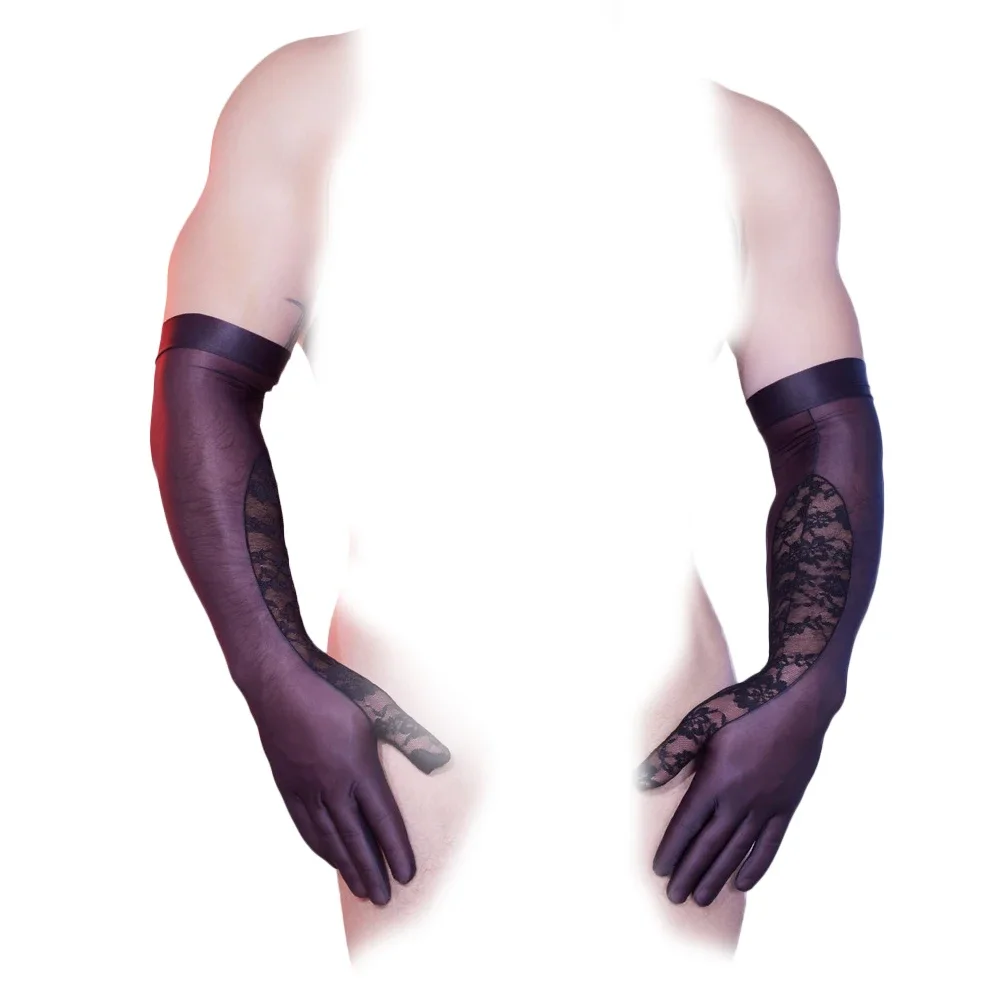 Sexy Women Lace Stain Smooth Elastic Glove Oil Gloosy Shiny Sheer See Through Long Gloves Sunscreen Cosplay Maid Glove
