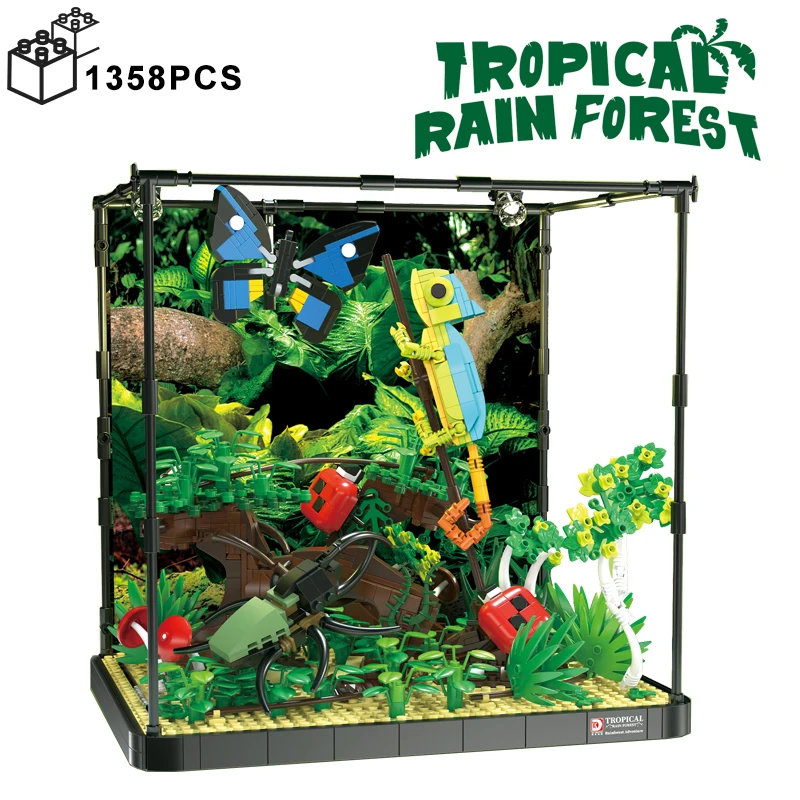 1358PCS Tropical Rain Forest Butterfly Chameleon Building Blocks Creative Collection Construction Bricks Toys Gifts For Kids