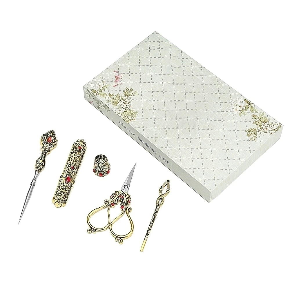 5PCS/Set Vintage European Style Tailor Sewing Scissors Kit With Thimble Embroidery Needlework Thread Scissor For Sewing Shears