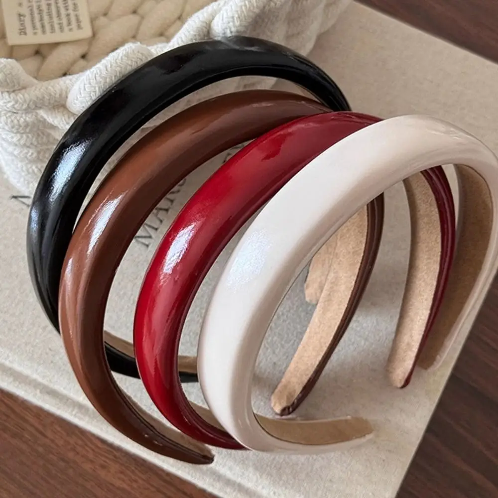 Cute Korean Style PU Hair Band Fashion Brand Hair Wear Retro Color Hair Hoop Head Wear Hair Clip Wide Headband Girls