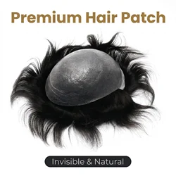 Topunique 0.03-0.04mm 6 Inches Super Thin Skin Mens Toupee ltra Thin Natural Black Breathable Invisible Hair Replacement System