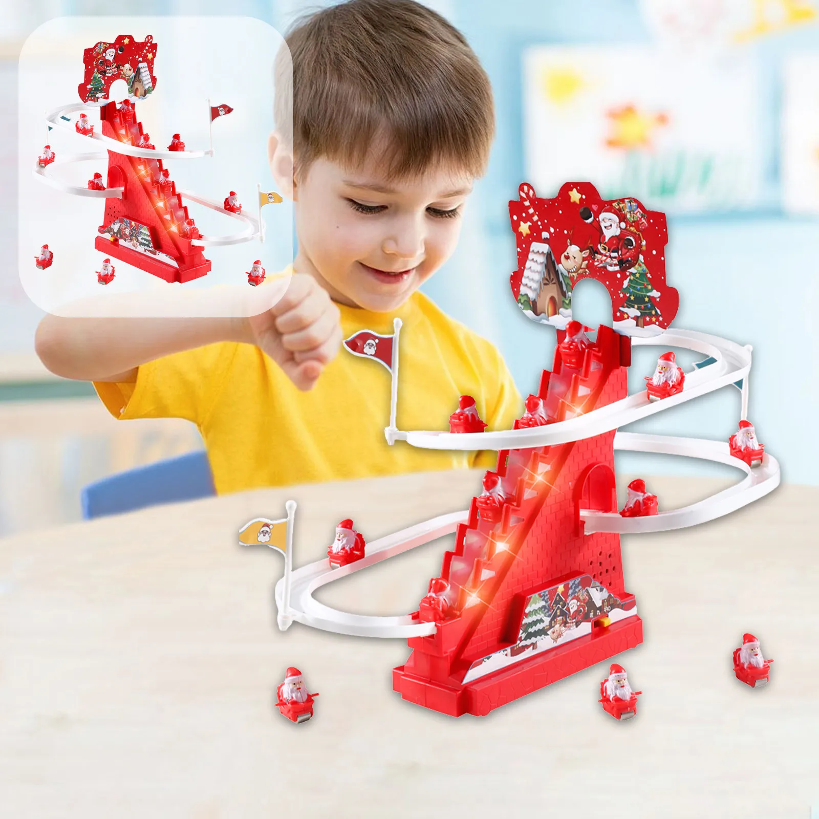 

2025 Рождественская электрическая горка Санта-Клауса, игрушка для скалолазания, забавная гоночная игра Санта-Клауса, Рождественская игрушка-ролик, подходит для домашних игрушек для малышей