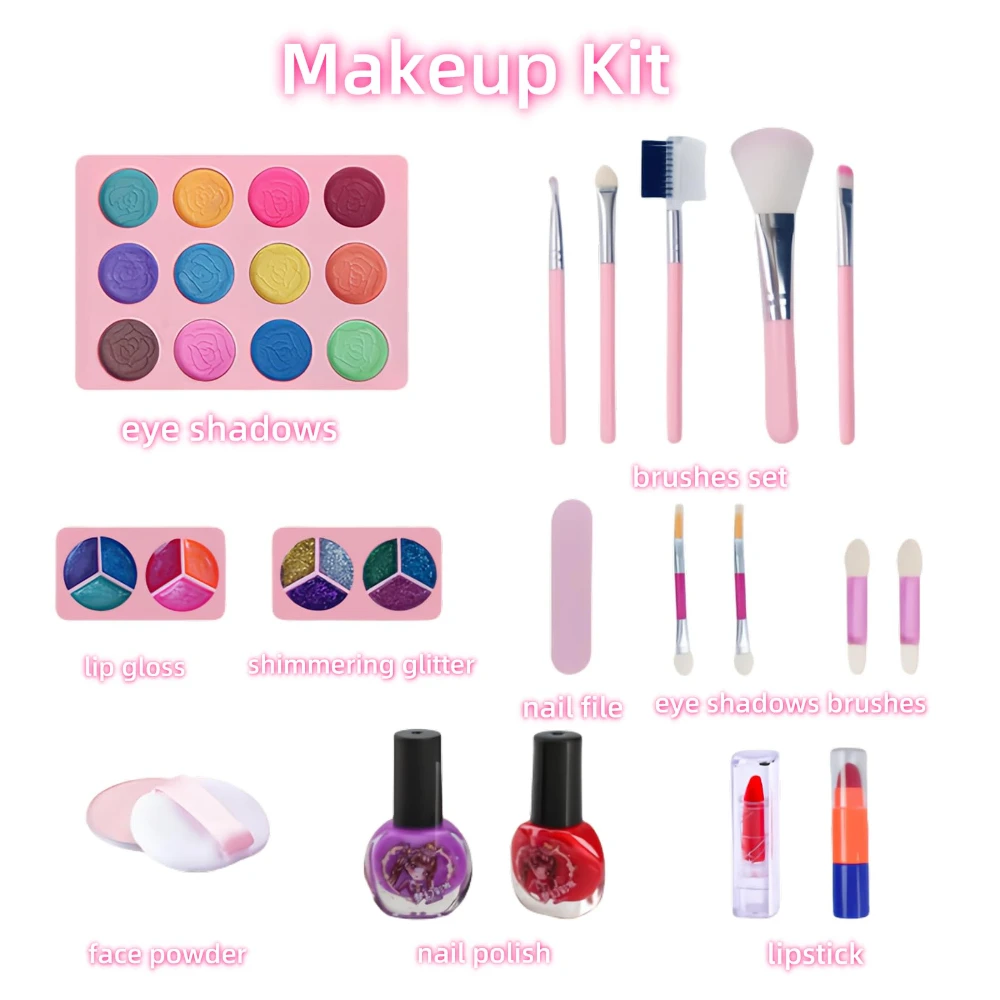 WizKidz Kit trucco per bambini per ragazza Regalo Set di bellezza lavabile Giocattoli con custodia per cosmetici Regalo di compleanno per bambine