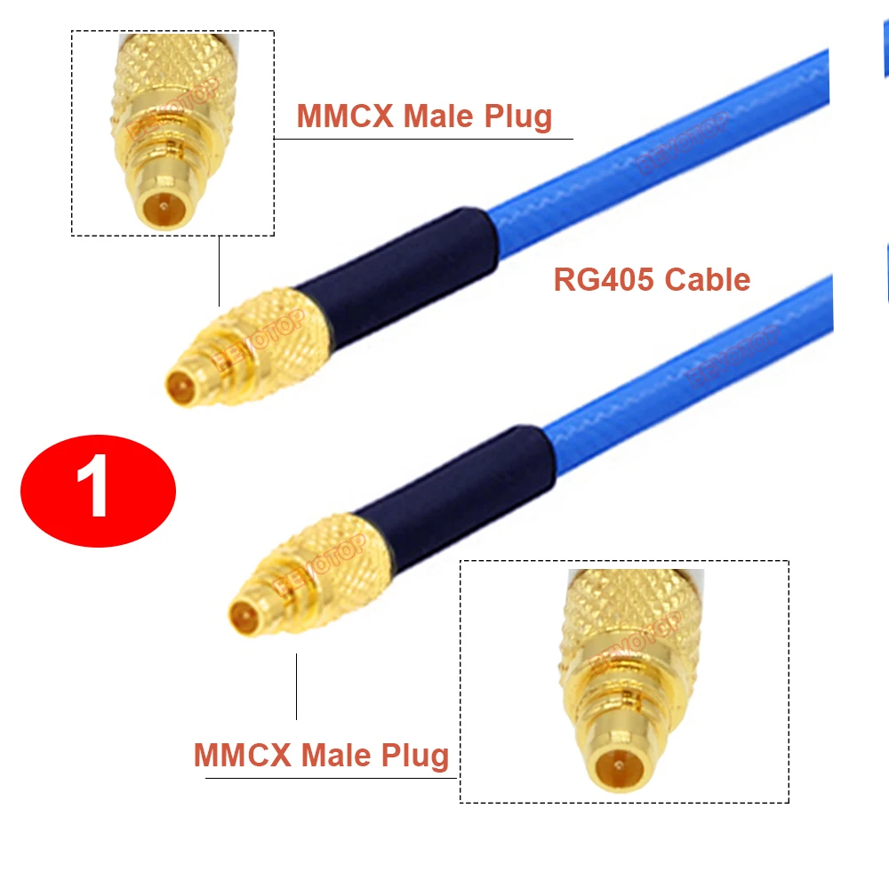 10PCS/LOT RG405 MMCX Cable MMCX Male to MMCX Male Straight/Right Angle 90° Plug High Frequency 086 Pigtail MMCX Jumper BEVOTOP