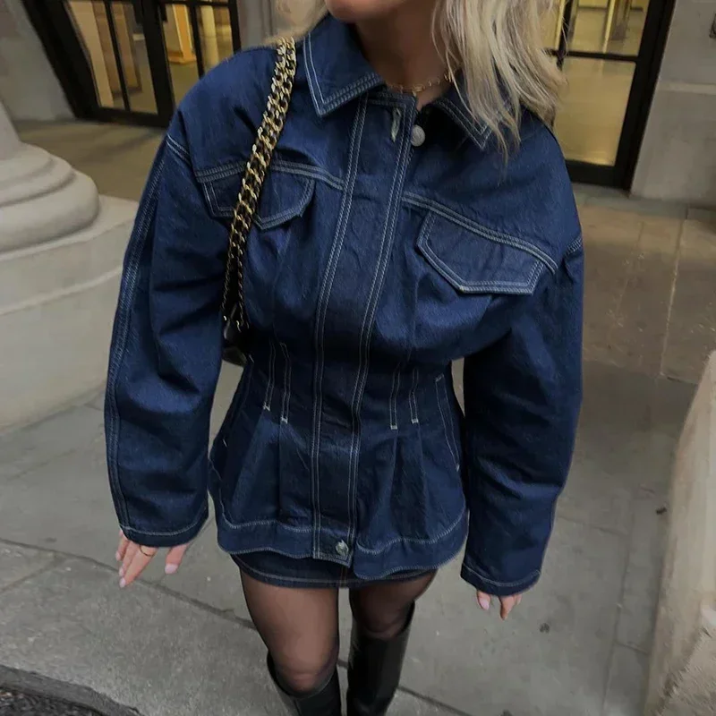 เลดี้Outerwear Vintageล้างDenimผู้หญิงเสื้อSlimแขนยาวเดี่ยวBreastedแจ็คเก็ตหญิงเสื้อแจ็คเก็ตผู้หญิง