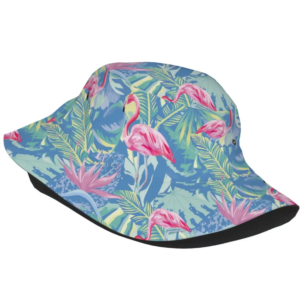 Teen Bucket Hats Tropical Pink And Blue Watercolor Flamingo Travel Headwear Lightweight Outdoor Fishing Hats Bob Hats Gifts Idea