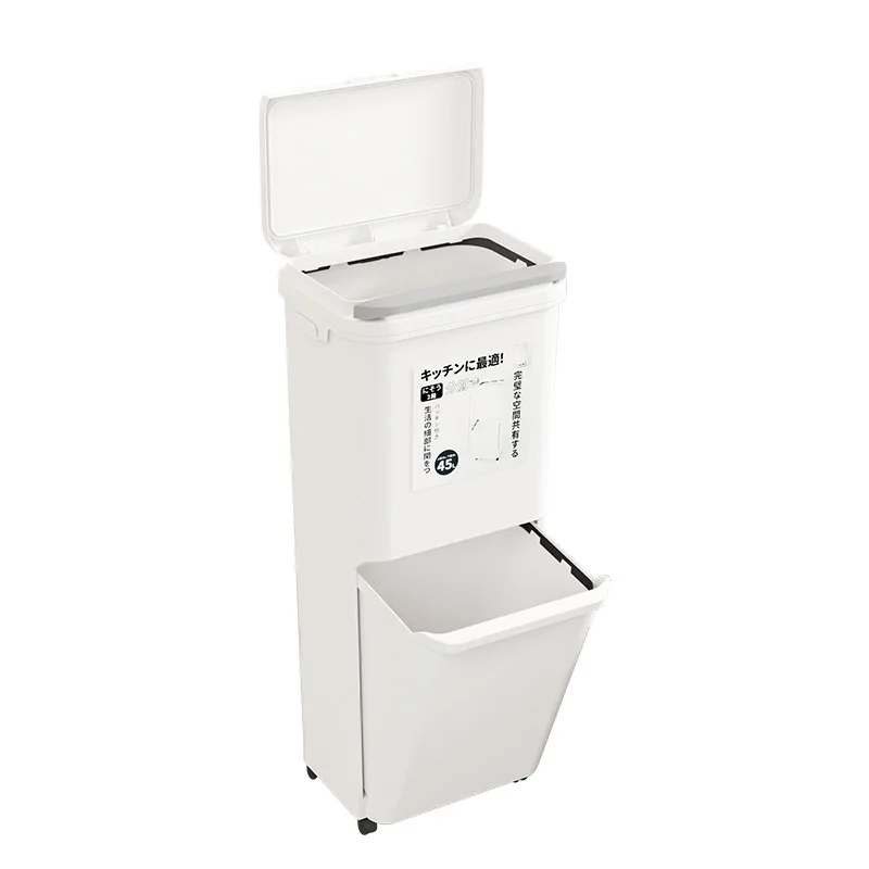

Kitchen trash can Household pull-out and press double-open large-capacity trash can with lid Large