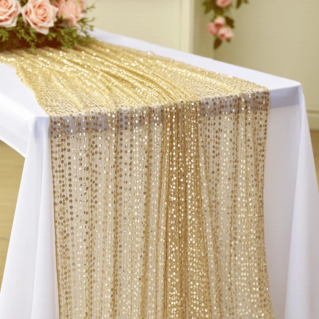 1 قطعة مجموعة العلم الجدول الترتر الذهبي يلمع مع مأدبة الزفاف الذهبية وديكورات الحفلات لطاولات الطعام الديكور المركزية #6