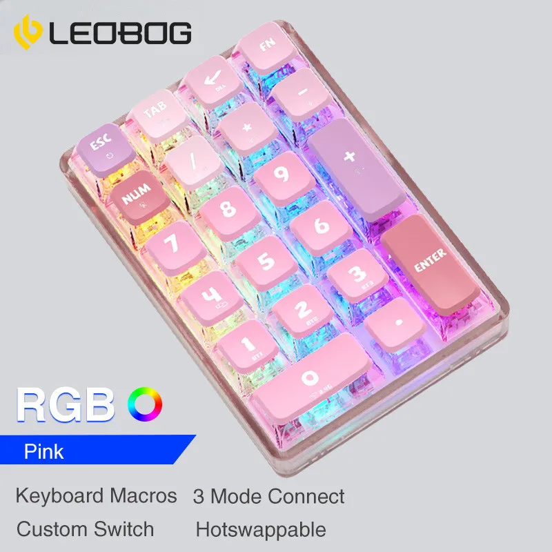 

K21 Bluetooth Number Pad Mechanical Numeric Keypad 21 Key Transparent Photoshop Accounting Numpad Gaming Keyboard Programmable