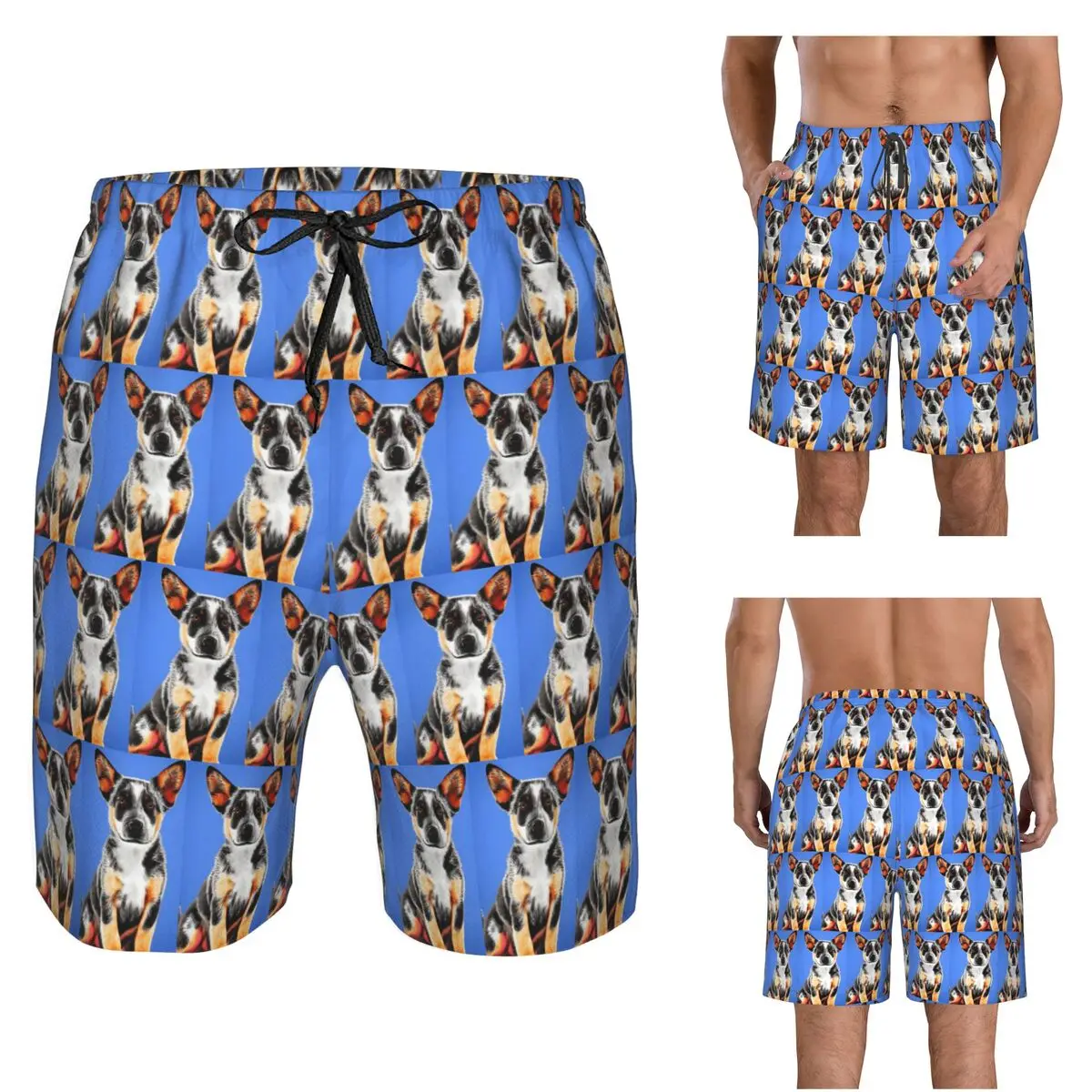 Cute Australian Cattle Dog Puppy Trunks Beach Board Shorts Casual Quick Dry Swim Summer Men Pants