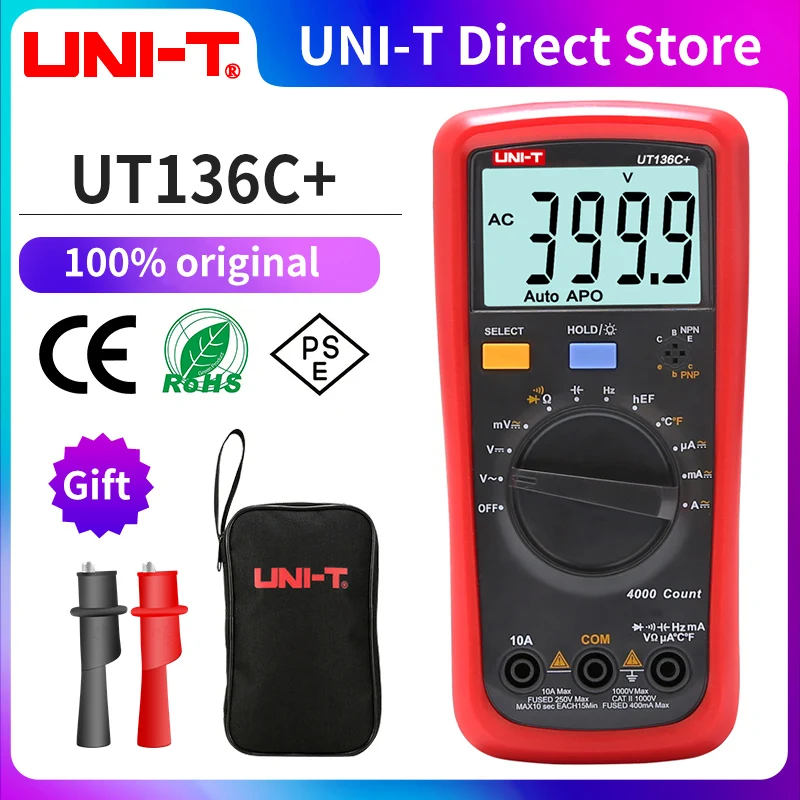 UNI-T UT136B+ UT136C+ Plus Digital Multimeter 1000V 10A Auto Power Off AC DC Voltage Current Ohm Diode Meter Temperature Test