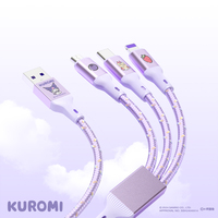 Kawaii Sanrio 3 in 1 Charging Cable Kuromi Melody Cinnamoroll Phone Data Cord 1.2M for iPhone 15 14 13 Sumsung
