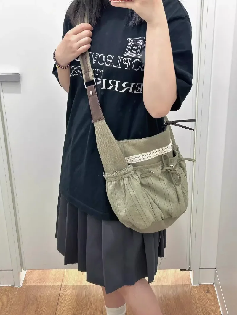 MBTI Vintage Crossbody Bags for Women Korean Style Fashion Canvas Tote Bag Versatile Casual Large Capacity Shoulder Bag