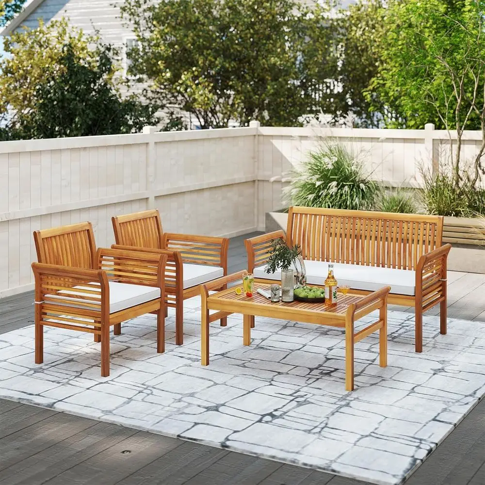 

Acacia Wood Patio Furniture Set with Sofa, Coffee Table, and Seat Cushions for Outdoor, Garden, Backyard, and Poolside Use