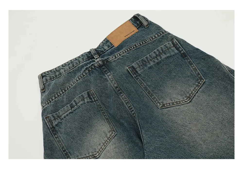 Gespleißte Jeans mit weitem Bein für Herren, gewaschen, Distressed, Retro, High Street, lockere Denim-Hose, Baggy-Hose für Herren – Detail 13