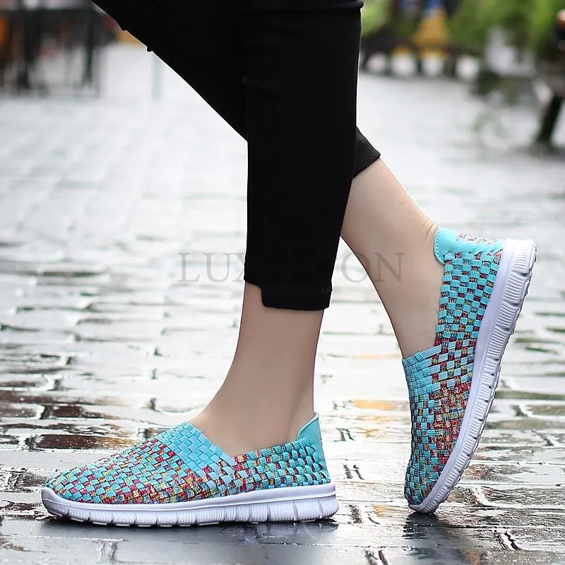 Handmade Woven Shoes Women Casual Shoes Slip On Breathable Flat Sneakers Spring Autumn Women Flats Loafers